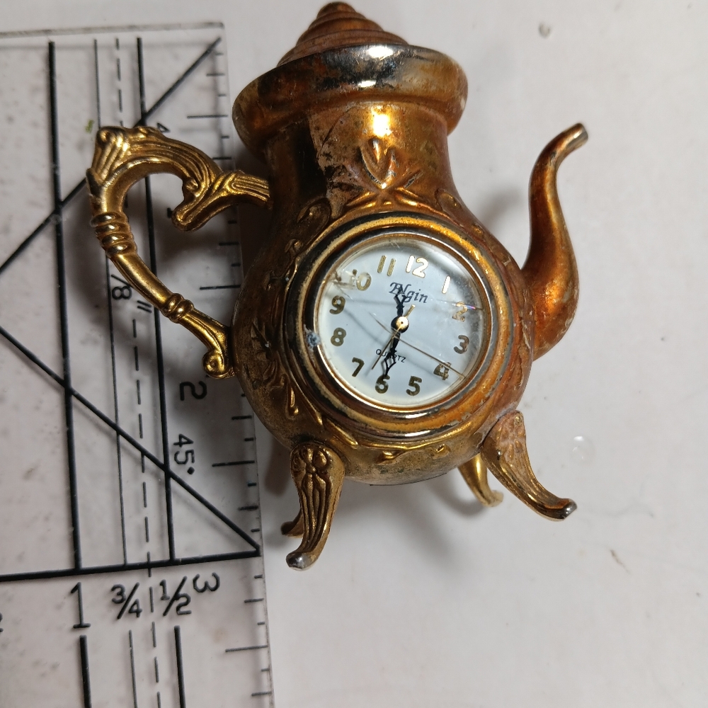 Vintage Gold Teapot Clock Elgin - Picture 3 of 3